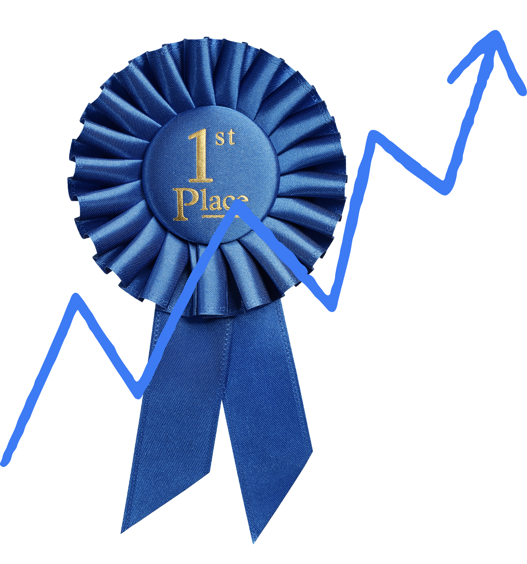 An arrow shows upward growth atop a 1st place ribbon. 
