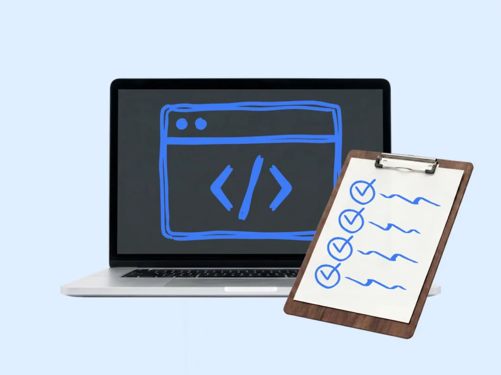Computer next to a clipboard with a checklist
